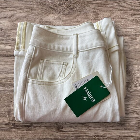 Halara Flex High Waisted Pockets Rolled Hem Wide Leg Washed Jeans Sz Small Tall - Picture 4 of 9